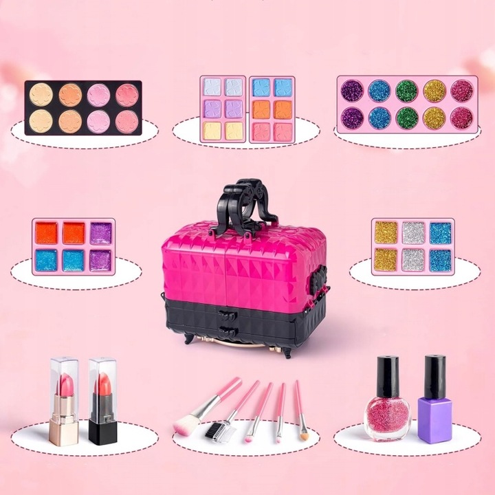 ZESTAW KOSMETYKÓW DO MAKIJAŻU I PAZNOKCI KUFEREK MAKE UP PREZENT DLA DZIECI