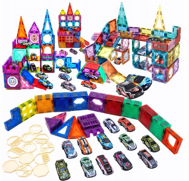 KLOCKI MAGNETYCZNE KONSTRUKCYJNE EDUKACYJNE DLA DZIECKA TOR SAMOCHODOWY 82E