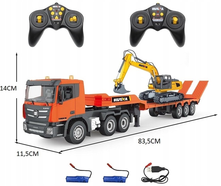 OGROMNA CIĘŻARÓWKA Z PRZYCZEPĄ SAMOCHÓD LAWETA KOPARKA RC 2x PILOT 1319