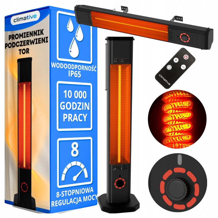 2w1 Promiennik podczerwieni ciepła tarasowy TOR 8 poziomów 2000W pilot