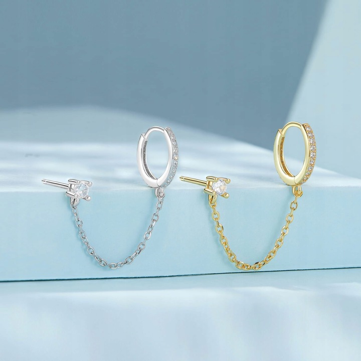 K570 Kolczyki z kryształkami połączone łańcuszkiem srebrne zatrzask sztyft