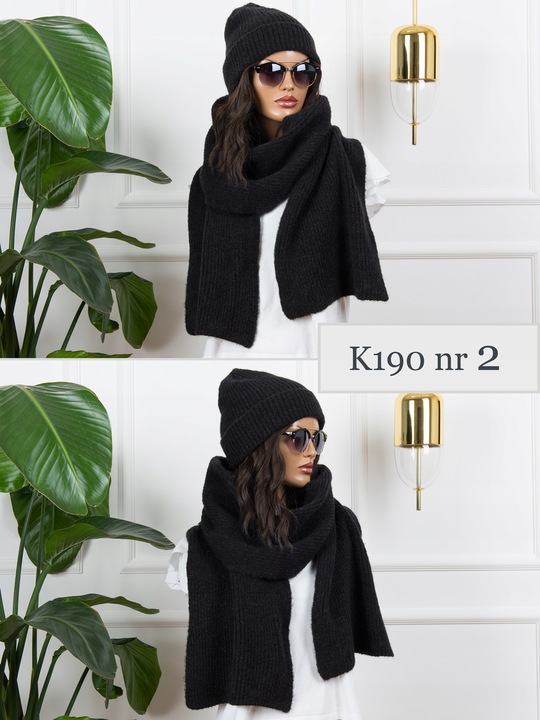 KOMPLET damski CZAPKA + duży SZALIK prążkowany ciepły szal zimowy POLSKI