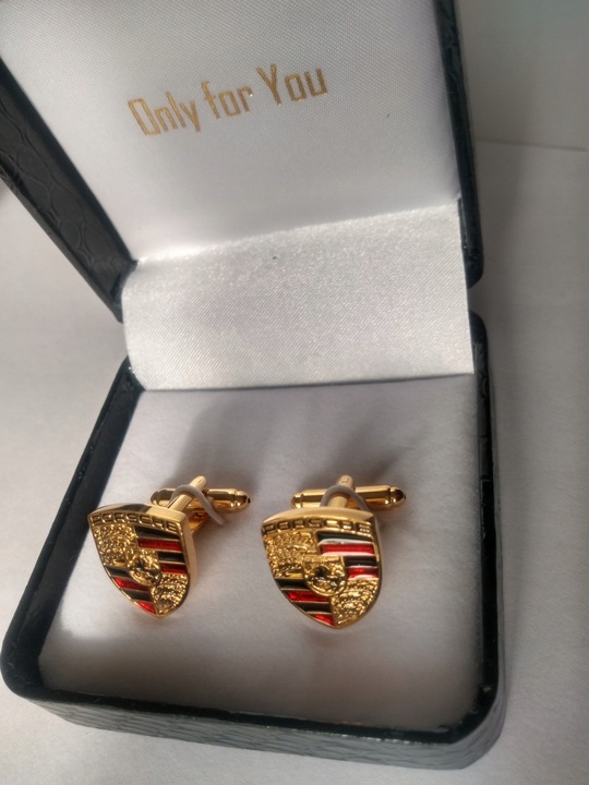 Exciting spinki do mankietów koszuli EXC Porsche pozłacane w skórzanym Etui