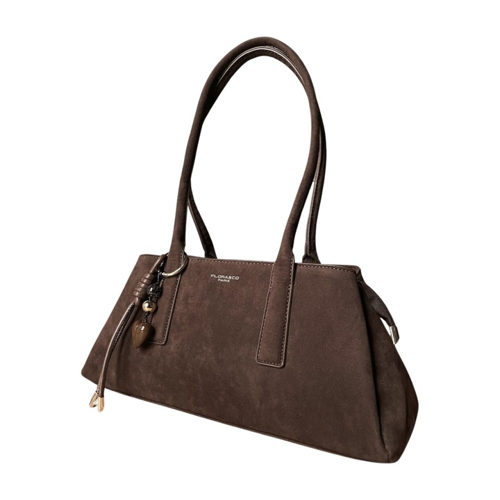 Flora&Co torebka shopper brązowy czekoladowa zamszowa torebka jamnik
