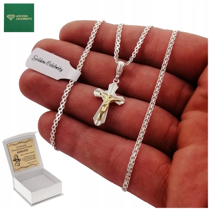 SREBRNY ŁAŃCUSZEK + KRZYŻYK JEZUS CHRYSTUS PR. 925 + GRAWER NA BIERZMOWANIE