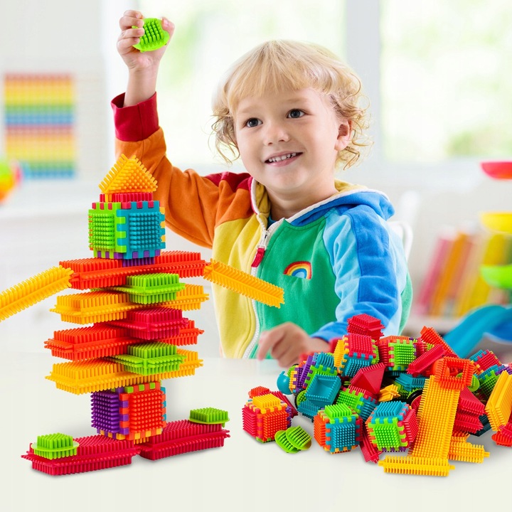 KLOCKI KONSTRUKCYJNE WAFLE JEŻYKI KOLOROWE MOCNE DLA DZIECI WIADERKO XXL