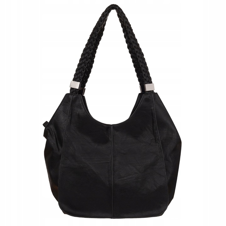 CZARNA TOREBKA plecione rączki torba worek shopper miękka skóra A4