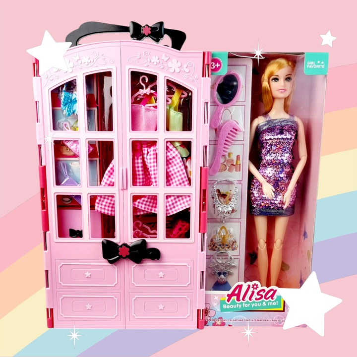 Szafa dla Lalek Garderoba dla Lalek Domek dla Lalek Akcesoria Lalka Różowa