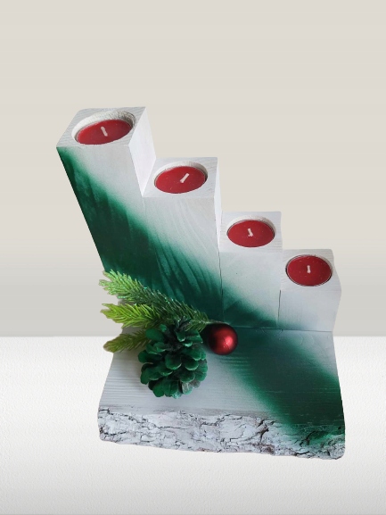 STROIK Świąteczny ŚWIECZNIK ADWENTOWY Z DREWNA Ozdoba BOŻE NARODZENIE DUŻY