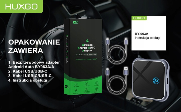 HUXGO bezprzewodowy adapter samochodowy do Android Auto