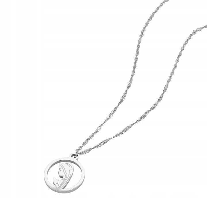 Łańcuszek srebrny medalik komunijny Matka Boska komunii stal L316 Chrzest