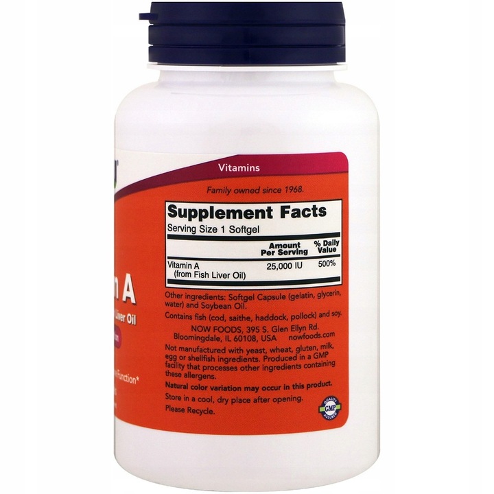 NOW FOODS WITAMINA A 25000IU 250SG WZROK SKÓRA