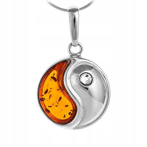 YIN YANG wisiorek SREBRO z bałtyckim BURSZTYNEM