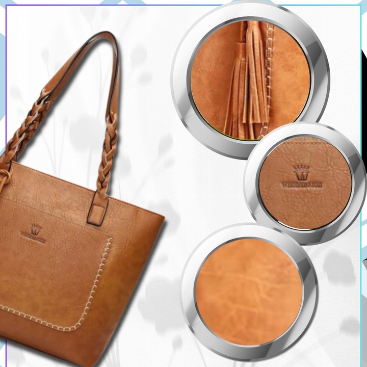 Damska Torebka A4 SHOPPER duża pojemna klasyczna skórzana brązowa eko skóra