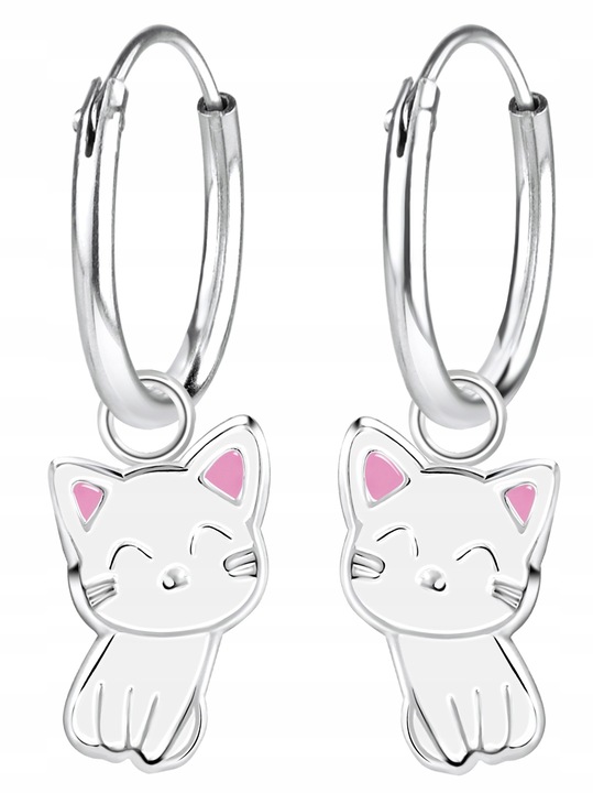 KOLCZYKI SREBRNE DLA DZIEWCZYNKI DZIECI SREBRO 925 KOŁA KOT