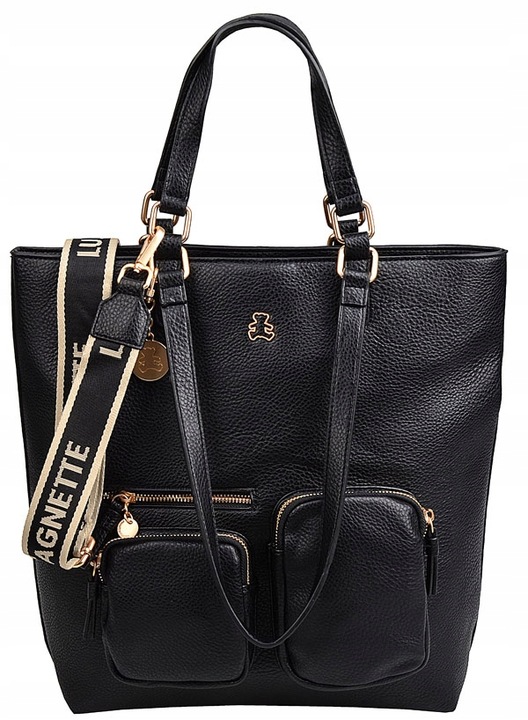 LuluCastagnette Klasyczna TOREBKA damska A4 Na ramię Do ręki Miś CZARNA