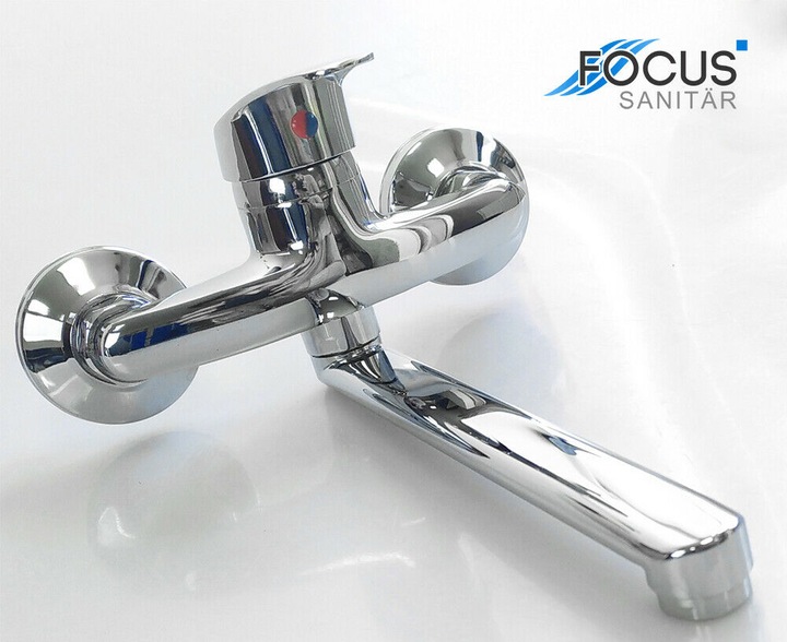 BATERIA KUCHENNA ŚCIENNA UMYWALKOWA OBROTOWA DŁUGA WYLEWKA KRAN DO KUCHNI