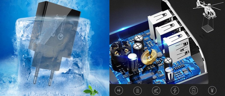 Szybka ładowarka sieciowa zasilacz 3x USB 30W QC3