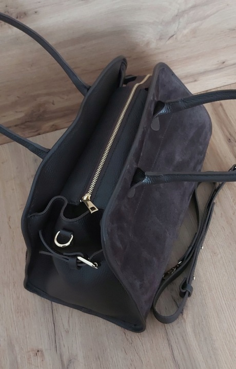 Duży włoski kufer Vera Pelle skórzana pojemna torba A4 Czekoladowa