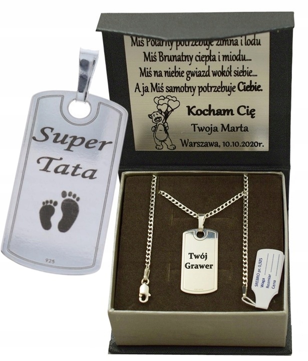 SREBRNY PEŁNY ŁAŃCUSZEK MĘSKI PANCERKA NIEŚMIERTELNIK PR. 925 GRAWER GRATIS