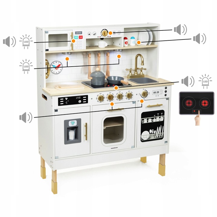 Duża Interaktywna Edukacyjna Drewniana Kuchnia z Oświetleniem LED 2 Poziomy