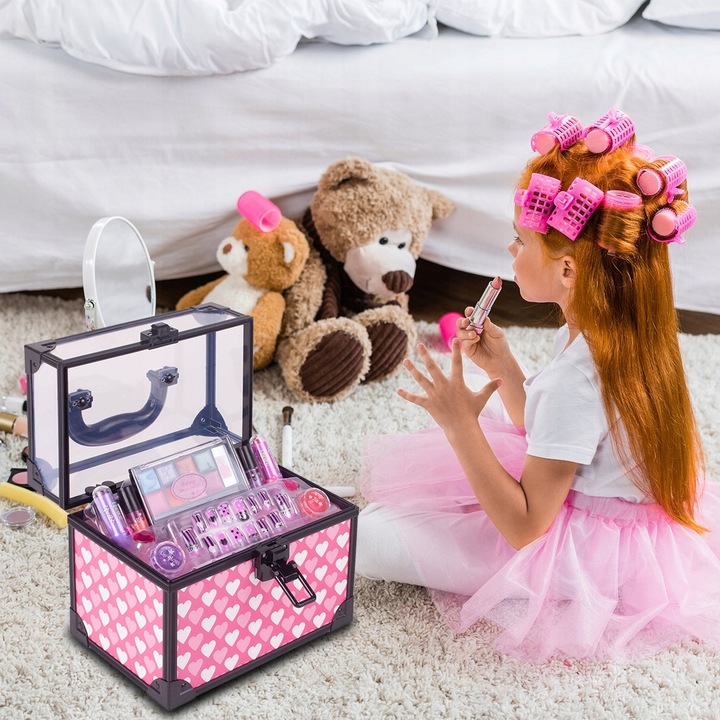 KUFEREK KOSMETYKÓW Zestaw do MAKIJAŻU I PAZNOKCI DLA DZIEWCZYNKI DOMOWE SPA