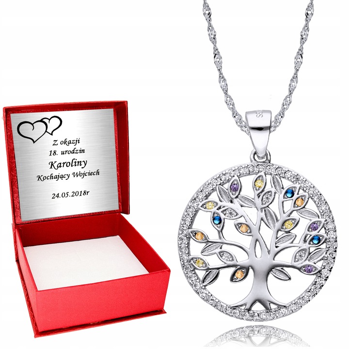 Srebrny Łańcuszek 925 Drzewko Szczęścia Grawer