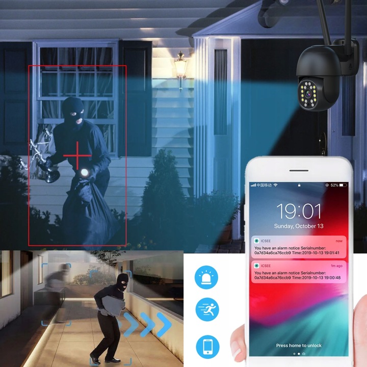 Zewnętrzna Kamera WIFI Obrotowa 8MPx ŚLEDZENIE ~360 stopni UHD NAGRANIA SD