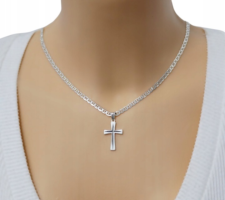 SREBRNY PEŁNY ŁAŃCUSZEK DAMSKI GUCCI Z KRZYŻYKIEM PR. 925 + GRAWER GRATIS