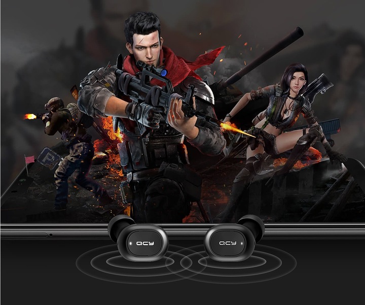 QCY T2C SŁUCHAWKI BEZPRZEWODOWE DOKANAŁOWE TWS BLUETOOTH 5.0 CZARNE