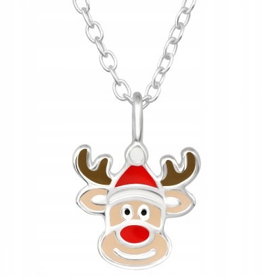 Srebrny naszyjnik łańcuszek renifer na Święta prezent 925 dla dziewczynki