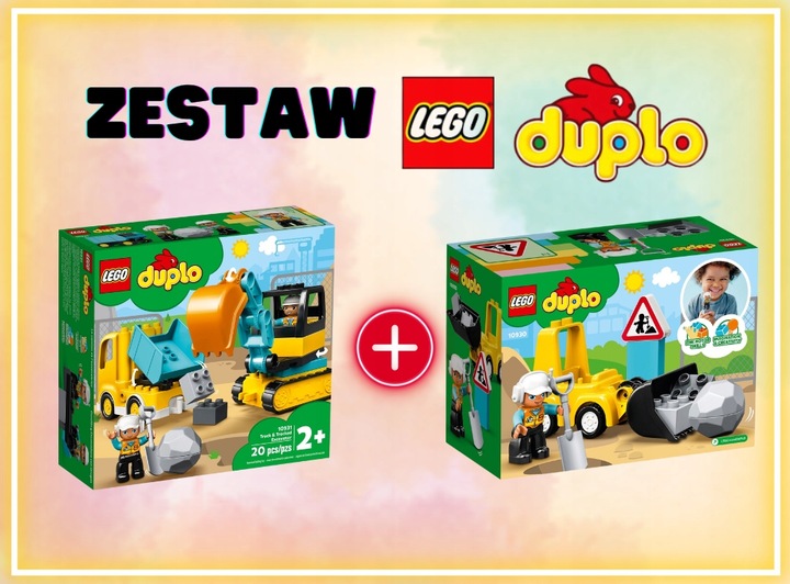 LEGO DUPLO Koparka i ciężarówka 10931+ Buldożer 10930 Budowa AUTA 2 AUTO