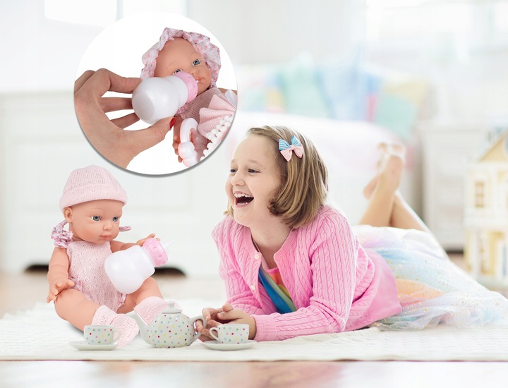 LALKA BOBAS NIEMOWLAK ŚLICZNA RÓŻOWE UBRANKO BUTELKA AKCESORIA DLA DZIECI