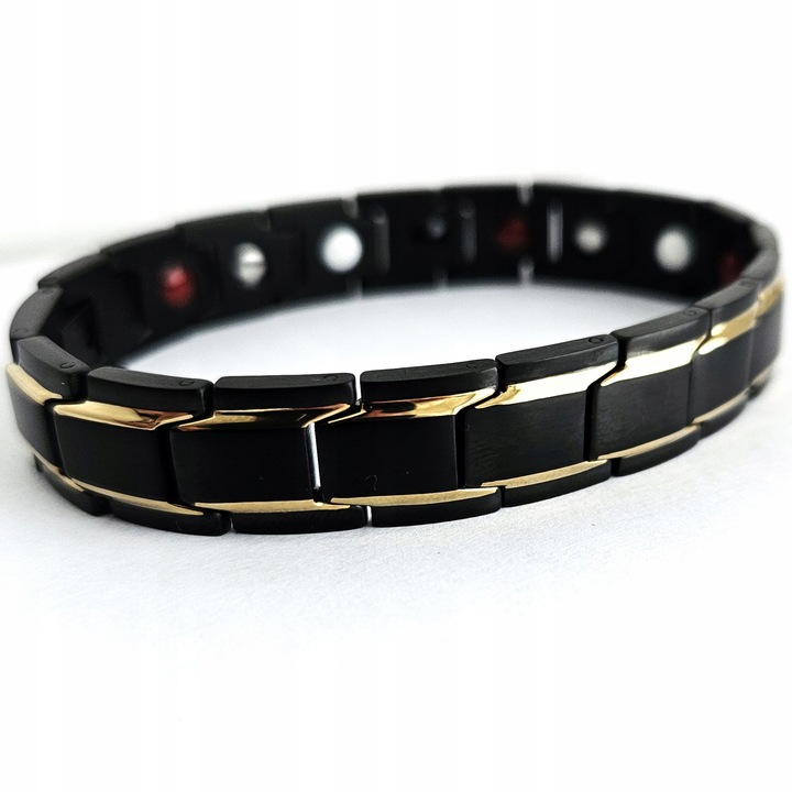Bransoletka magnetyczna męska zdrowotna CZARNO-ZŁOTA 21cm Prezent Versatile