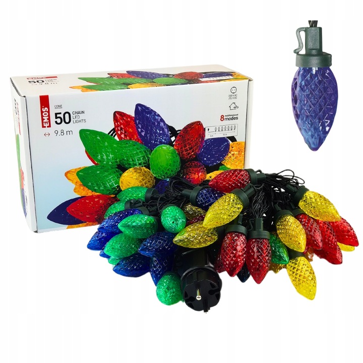 Światełka tradycyjne kolorowe szyszki LED Lampki choinkowe retro PRL EMOS