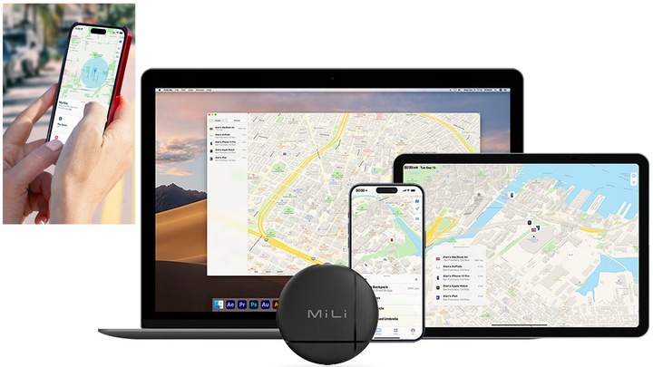 Lokalizator GPS LiTag MiLi IOS APLLE do plecaka kluczy bagażu roweru obroży
