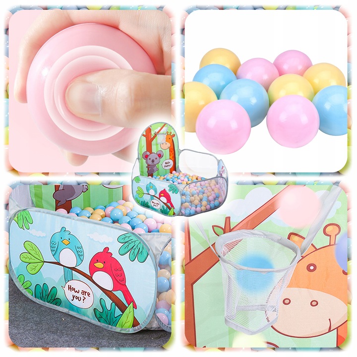 KOLOROWY SUCHY BASEN NAMIOT NA KULKI DLA DZIECI KOJEC Z KOSZEM