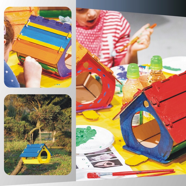 Drewniany KARMNIK Dla Ptaków do Złożenia i Malowania+farby DIY