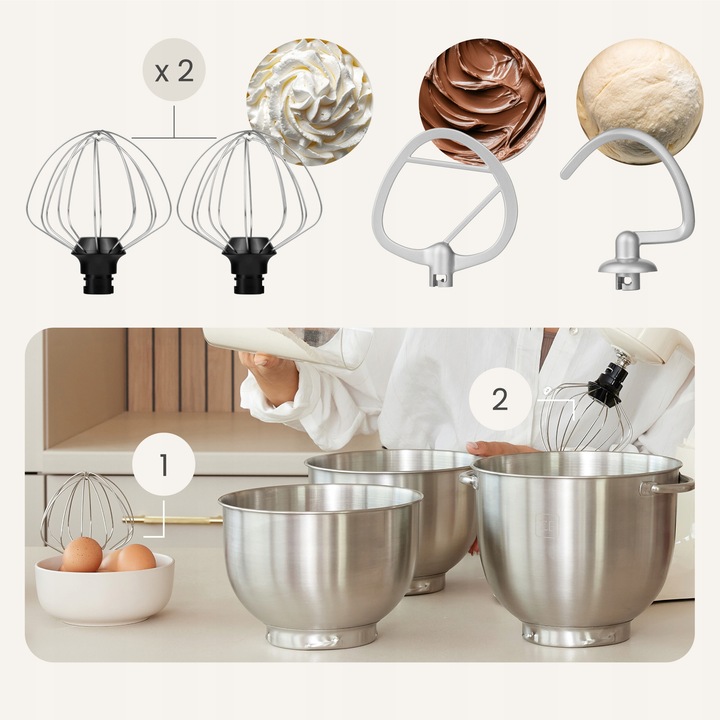 ROBOT KUCHENNY 3xMISY 13,7 L Wielofunkcyjny PLANETARNY BEŻ ECRU 18w1