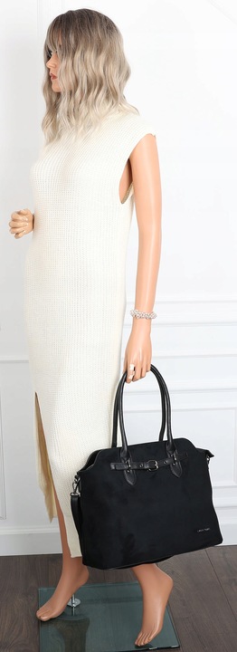 Torebka damska zamsz kuferek elegancka do pracy włoska marka 2947 Czarna