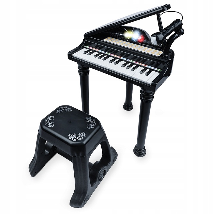 PIANINKO DLA DZIECI EDUKACYJNE ORGANKI NAUKA GRY MIKROFON PIANINO + TABORET
