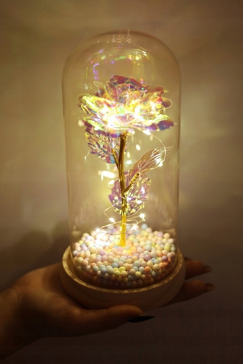 SREBRNY ŁAŃCUSZKEK Z SERDUSZKIEM 925+RÓŻA WIECZNA LED NA URODZINY ROCZNICĘ