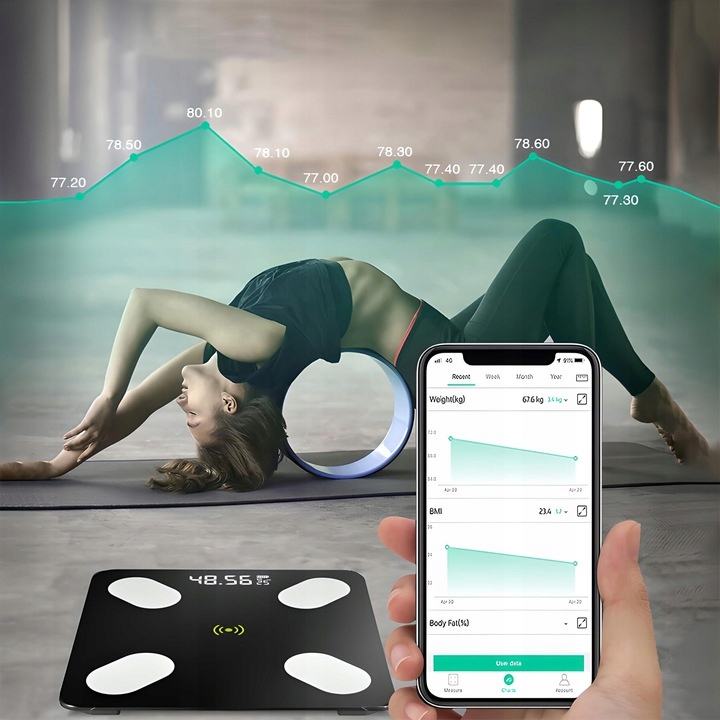 WAGA ŁAZIENKOWA ELEKTRONICZNA ANALITYCZNA BLUETOOTH DOKŁADNA SMART 25W1