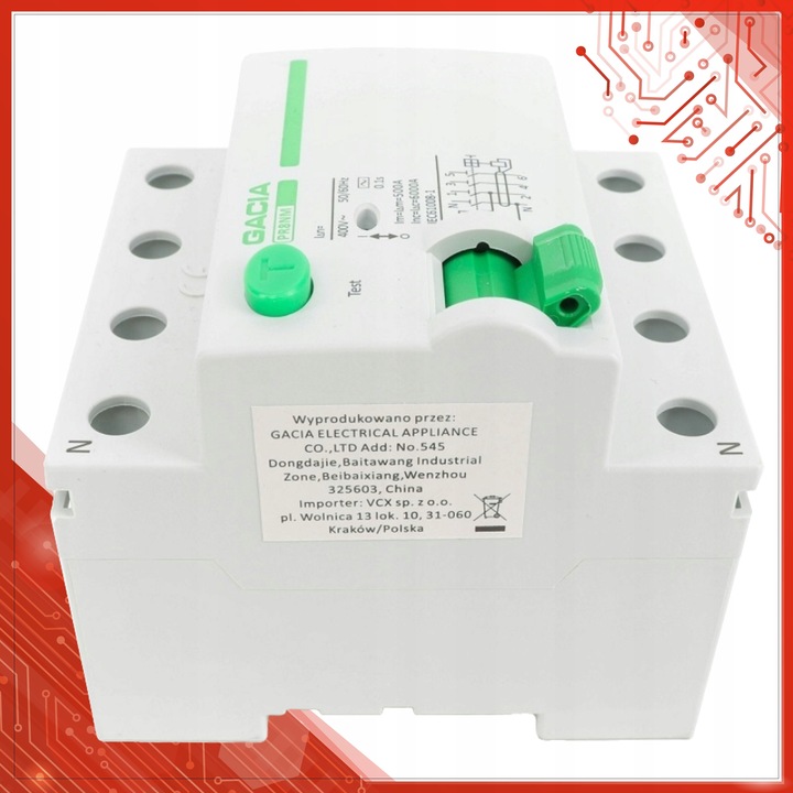 WYŁĄCZNIK RÓŻNICOWOPRĄDOWY 40A 4P 30mA AC 3 FAZY RÓŻNICÓWKA GACIA