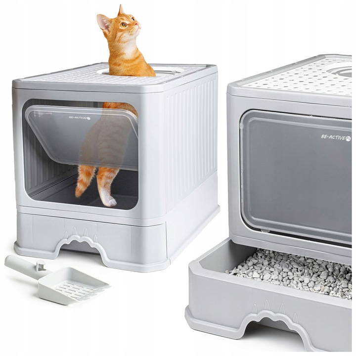 KUWETA DLA KOTA Z SZUFLADĄ ZAMKNIĘTA DUŻA KRYTA NA ŻWIREK TOALETA ŁOPATKA