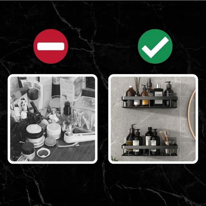 ZESTAW 2 SZT PÓŁKA ŁAZIENKOWA WISZĄCA METALOWA SAMOPRZYLEPNA CZARNA LOFT