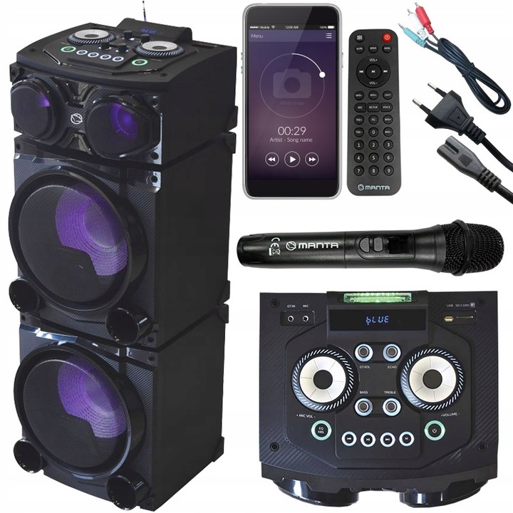 GŁOŚNIK BLUETOOTH WIEŻA STEREO MODUŁOWA MANTA CUBE +PILOT +KABLE + MIKROFON