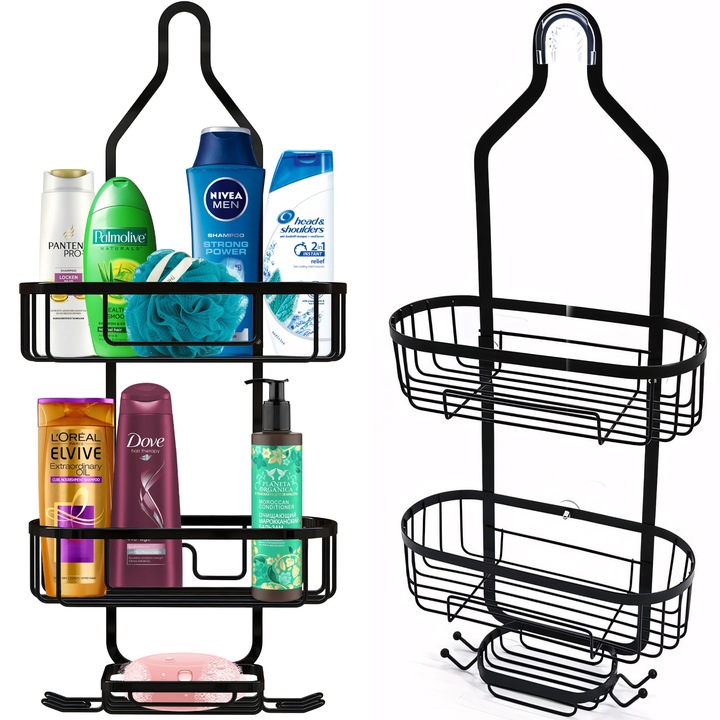 PÓŁKA ŁAZIENKOWA WISZĄCA POD PRYSZNIC PRYSZNICOWA CZARNA PODWÓJNA ODPORNA