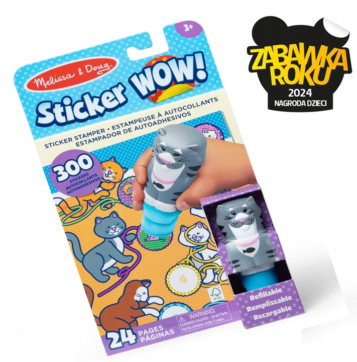 Zabawki dla dzieci 3+ Naklejki Stempelek Kot StickerWOW Książeczka
