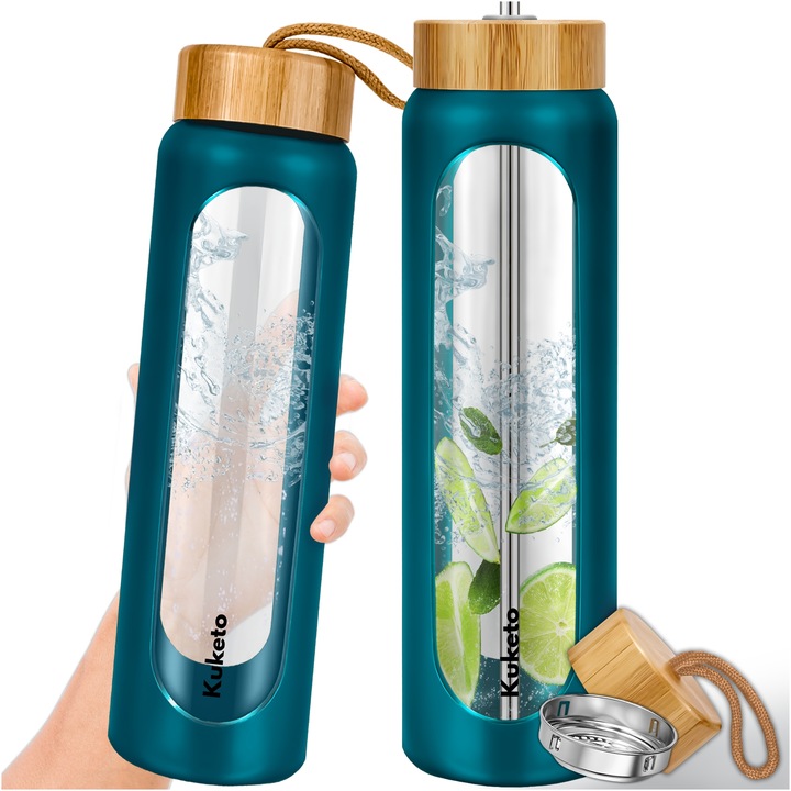 BUTELKA SZKLANA NA WODĘ NAPOJE ZE SŁOMKĄ SITKIEM SZCZELNA DUŻA BIDON 1,2L